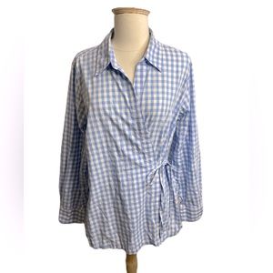 AVON BLUE & WHITE WRAP TOP